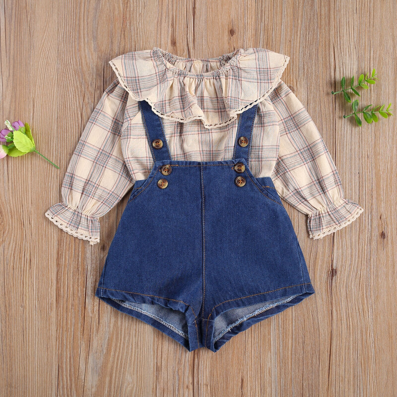 Conjunto Jardineira Baby Xadrez