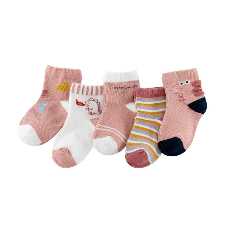 Kit Meia Infantil Dinossauro Rosa - 5 Pares